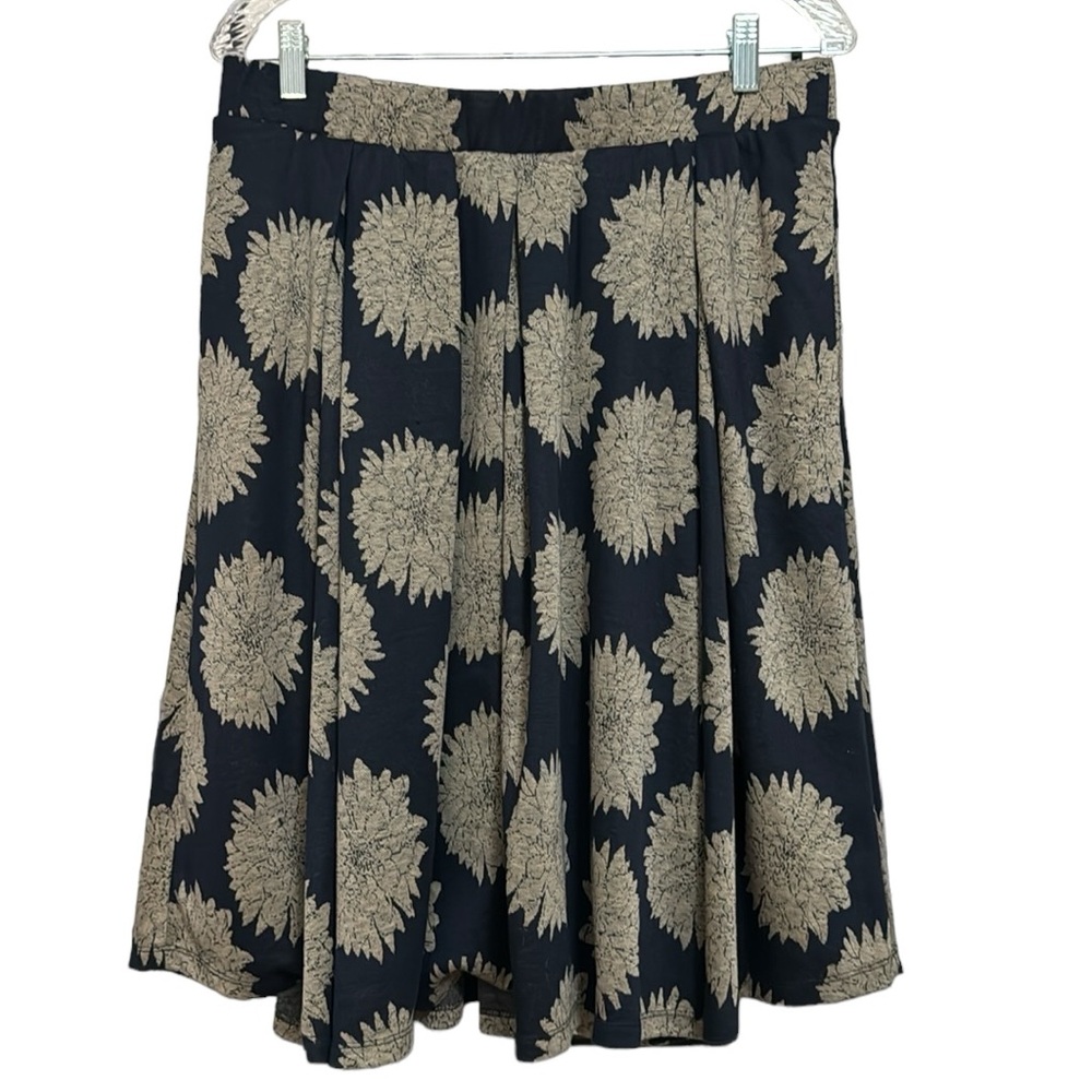 Lularoe 🆕 Madison Pleated Navy Blue & Tan Midi Skirt w/Pockets NWOT Sz Lg
